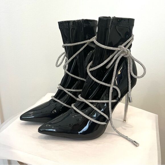 Azalea Wang Dripping‎ in Diamonds Patent Leather Booties Size 9, New without box - Picture 7 of 12